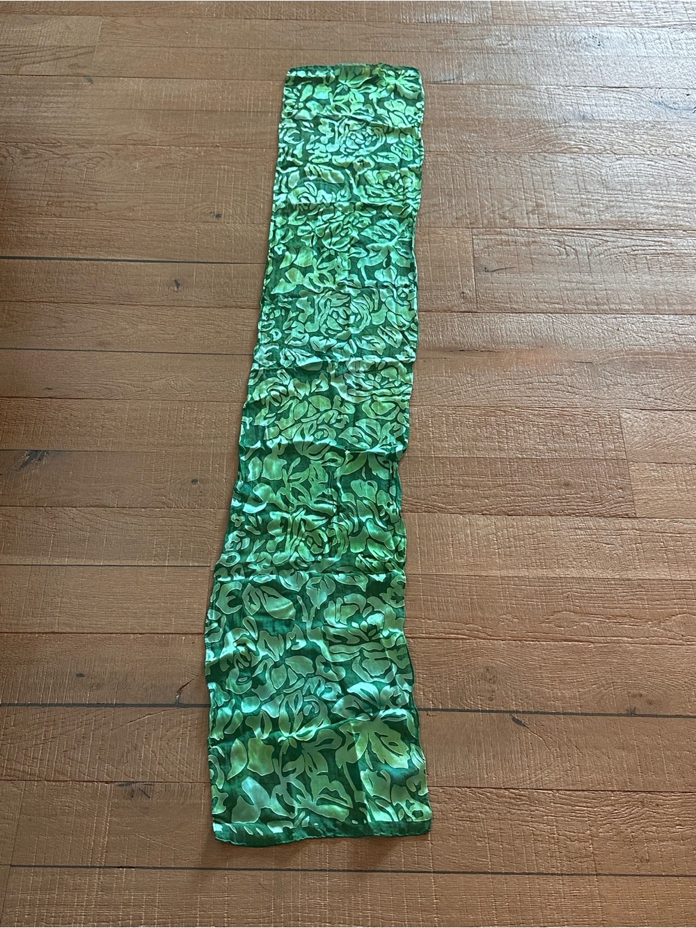 Green Floral Satin Scarf - Unbranded